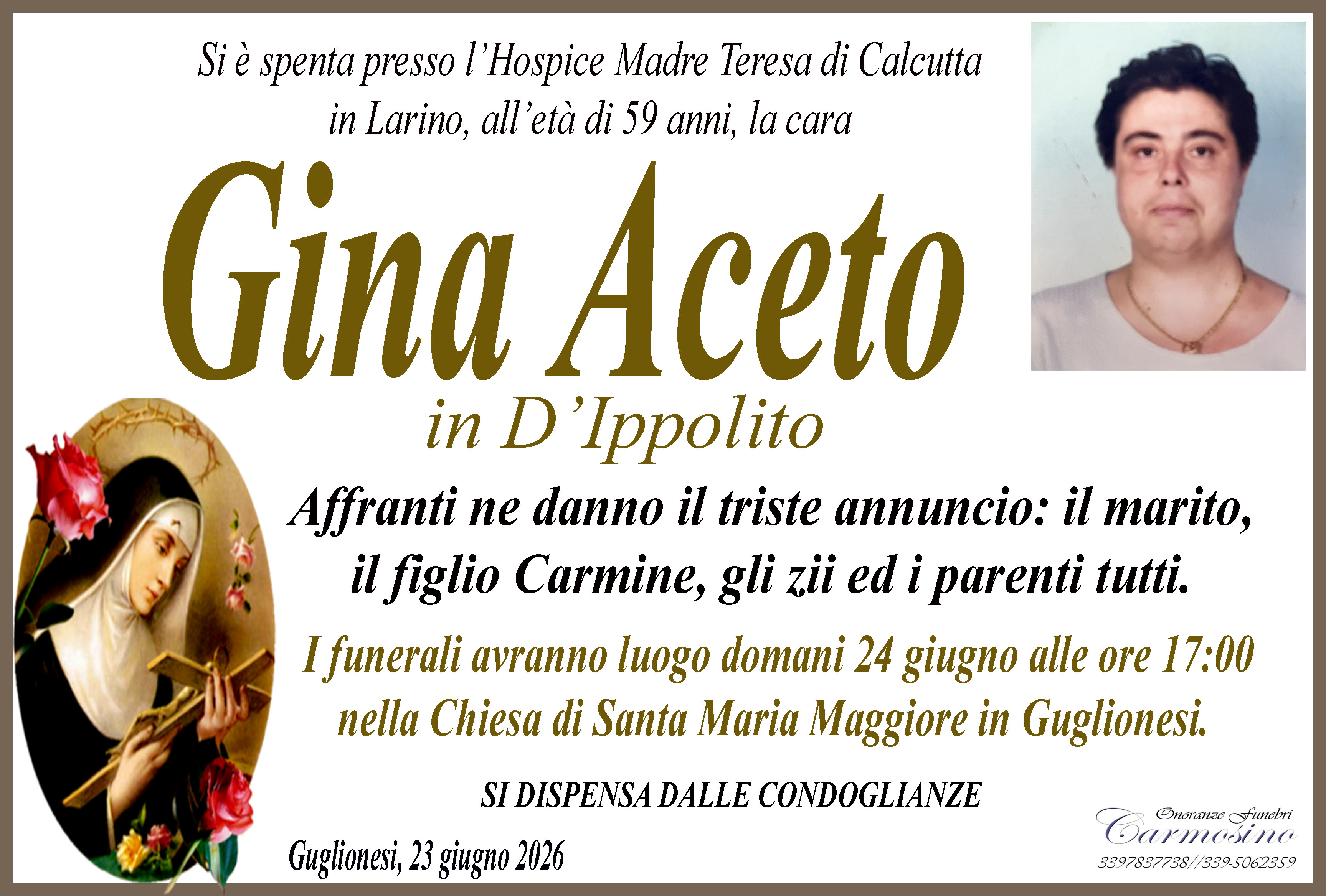 Necrologio Gina Aceto
